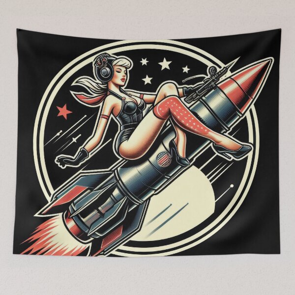 Item preview, woman on rocket retro pin up  designed and sold by NEUMANN ArtWear Boutique.