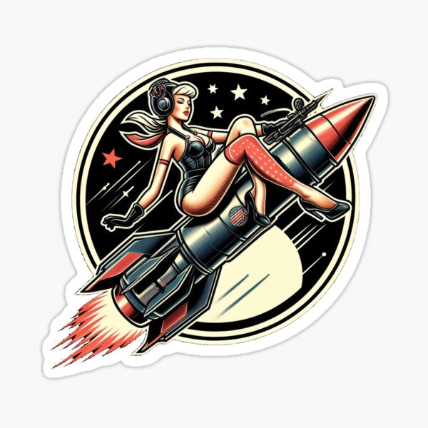 Item preview, woman on rocket retro pin up  designed and sold by NEUMANN ArtWear Boutique.