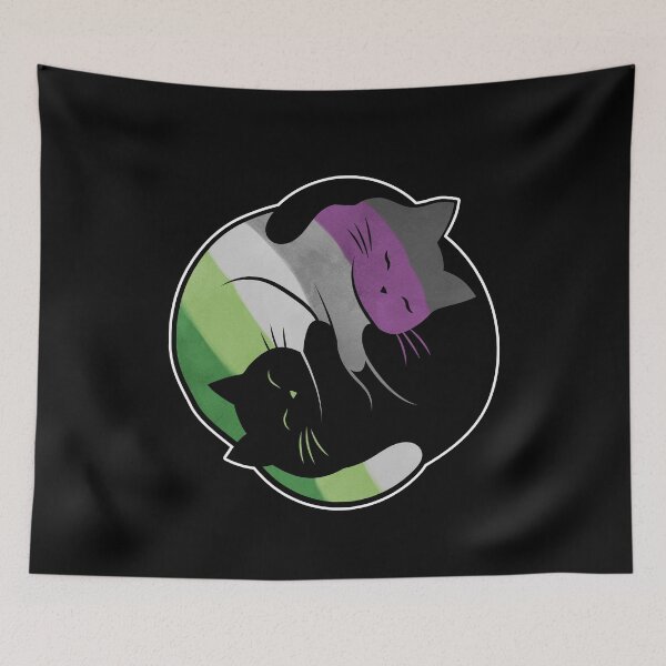 Item preview, Aroace Yin Yang Cat LGBT Asexual Aromantic Pride Flag designed and sold by Clara Hollins.