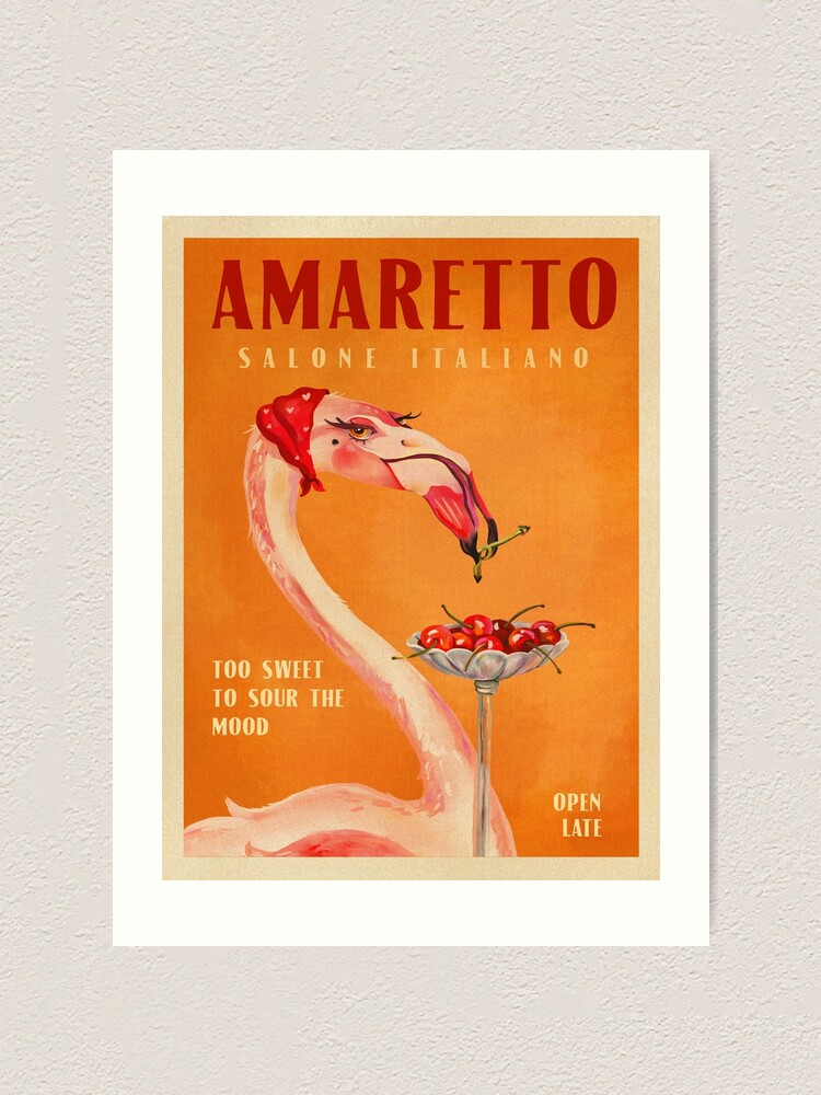 Vintage Art Deco Amaretto Poster. Cool Liqueur Print Of A Flamingo