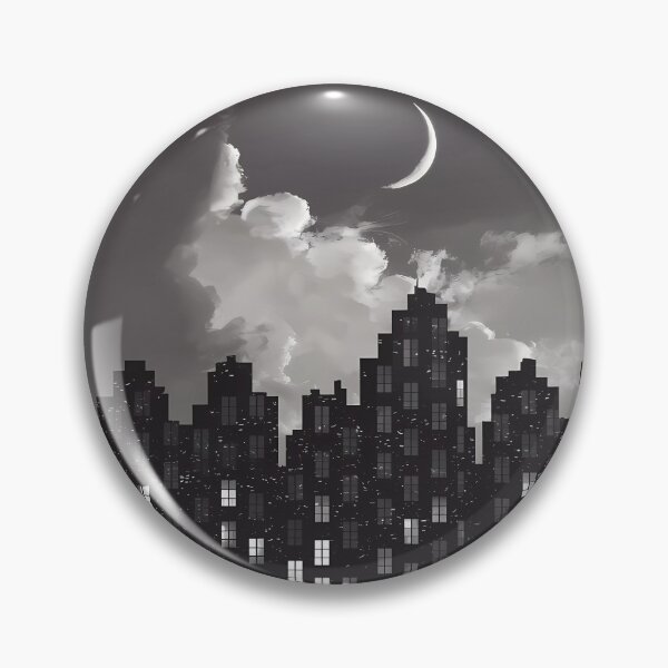Item preview,  Romantic Dark City Night Lights Skyscraper Moon Illustration BW designed and sold by WatermelonPink.