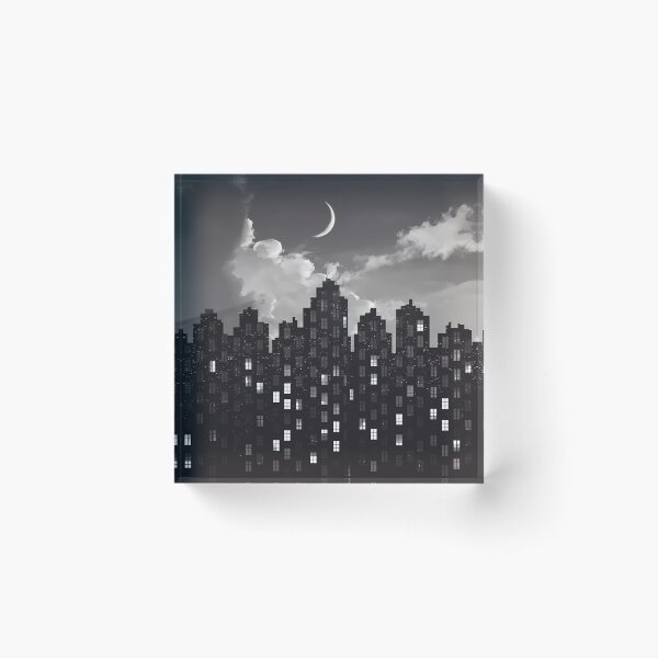 Item preview,  Romantic Dark City Night Lights Skyscraper Moon Illustration BW designed and sold by WatermelonPink.