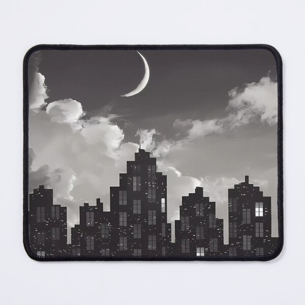 Item preview,  Romantic Dark City Night Lights Skyscraper Moon Illustration BW designed and sold by WatermelonPink.