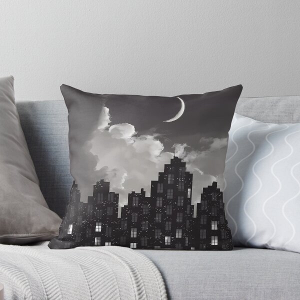 Item preview,  Romántica Ciudad Oscura Noche Luces Rascacielos Luna Ilustración BW designed and sold by WatermelonPink.