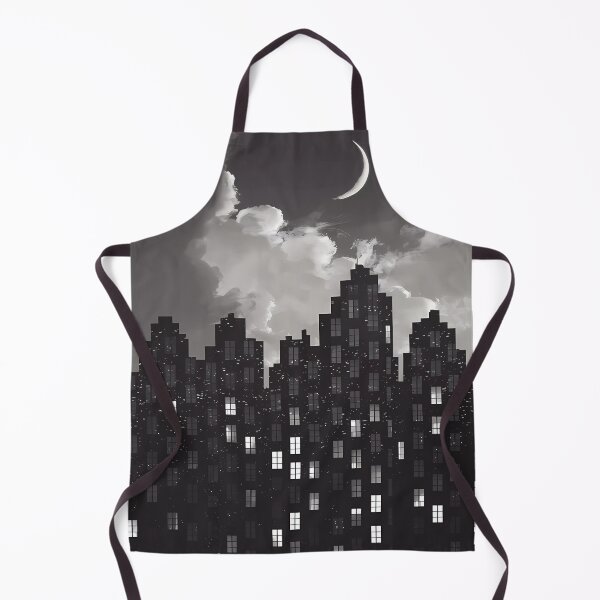 Item preview,  Romantic Dark City Night Lights Skyscraper Moon Illustration BW designed and sold by WatermelonPink.