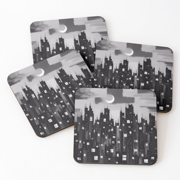 Item preview, Romantic City Night Lights Skyscraper Moon Dreamy Illustration  designed and sold by WatermelonPink.