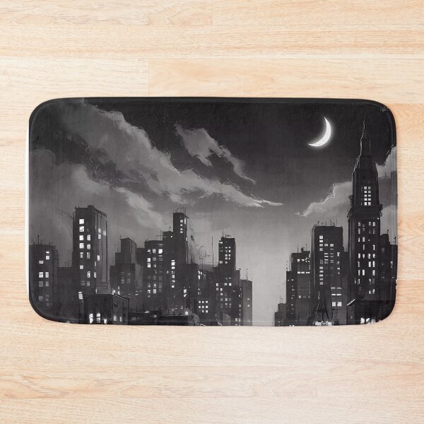 Item preview, Skyline Citylights Dark Romance City Night Lights Skyscraper Moon Illustration BW designed and sold by WatermelonPink.
