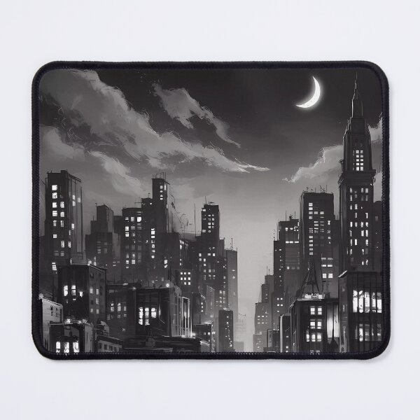 Item preview, Skyline Citylights Dark Romance City Night Lights Skyscraper Moon Illustration BW designed and sold by WatermelonPink.
