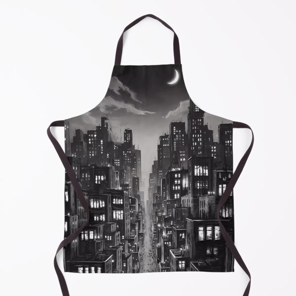 Item preview, Skyline Citylights Dark Romance City Night Lights Skyscraper Moon Illustration BW designed and sold by WatermelonPink.