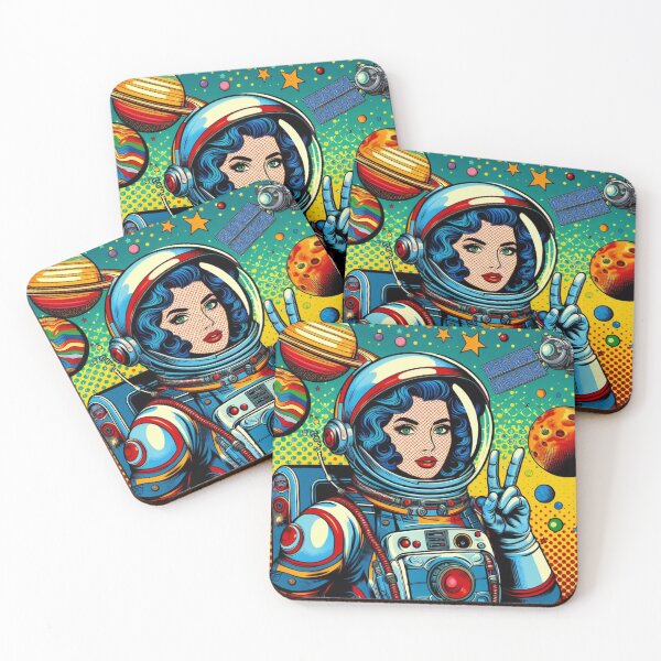 Item preview, Galactic Femme: Pop Art Astronaut with Spaceship designed and sold by StickerStudio27.