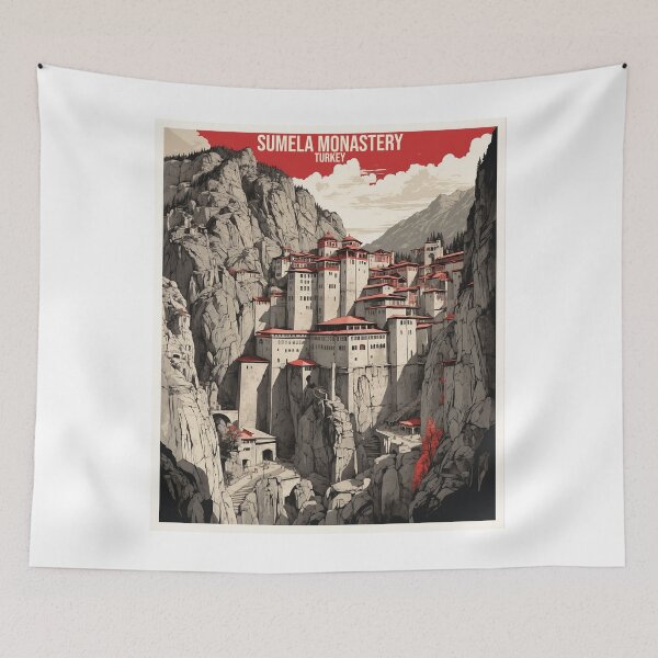 Item preview, Sumela Monastery Turkey Sunset Vintage Travel Poster designed and sold by TravelersGems.
