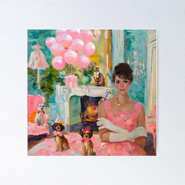 Item preview, Grandmillennial art, Party animals, whimsical fine art designed and sold by SophieClimaArt.