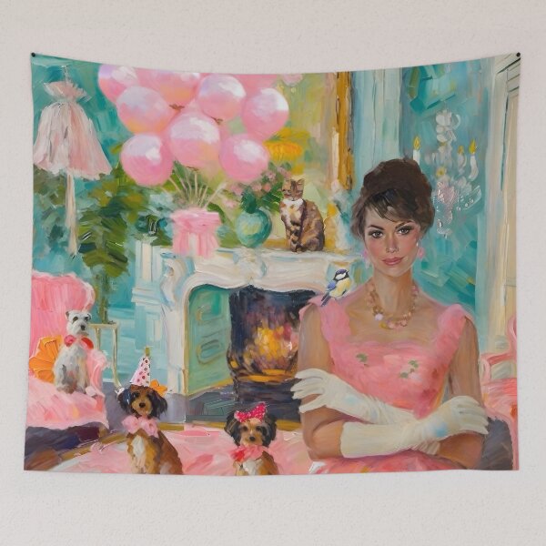 Item preview, Grandmillennial art, Party animals, whimsical fine art designed and sold by SophieClimaArt.