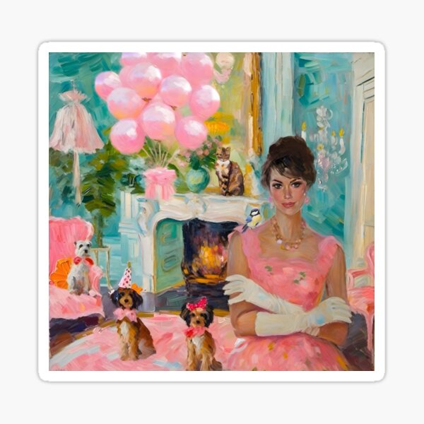 Item preview, Grandmillennial art, Party animals, whimsical fine art designed and sold by SophieClimaArt.