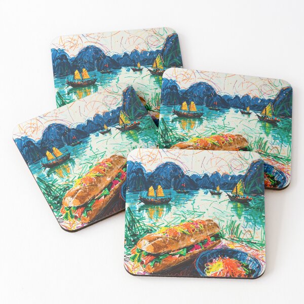 Item preview, Abstract Vietnamese Artwork - Ha Long Bay & Pho and Banh Mi designed and sold by feether-store.