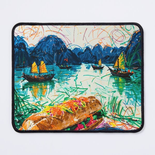 Item preview, Abstract Vietnamese Artwork - Ha Long Bay & Pho and Banh Mi designed and sold by feether-store.