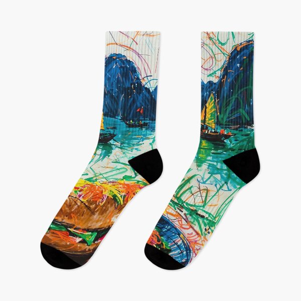 Item preview, Abstract Vietnamese Artwork - Ha Long Bay & Pho and Banh Mi designed and sold by feether-store.
