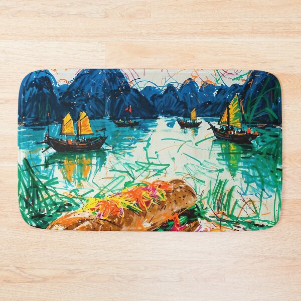 Item preview, Abstract Vietnamese Artwork - Ha Long Bay & Pho and Banh Mi designed and sold by feether-store.
