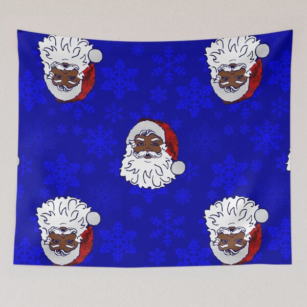 Item preview, blue christmas black santa snowflakes designed and sold by Gossip Rag.