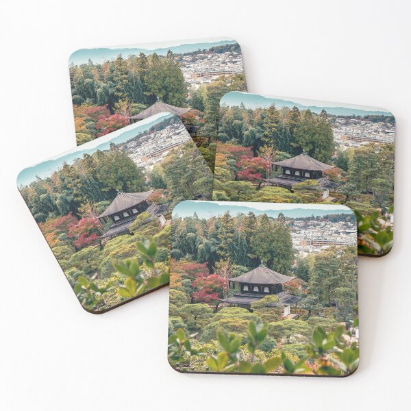 Item preview, Portrait of Japanese Temple Among Autumn Forest with City and Mountains designed and sold by Renee McShane.