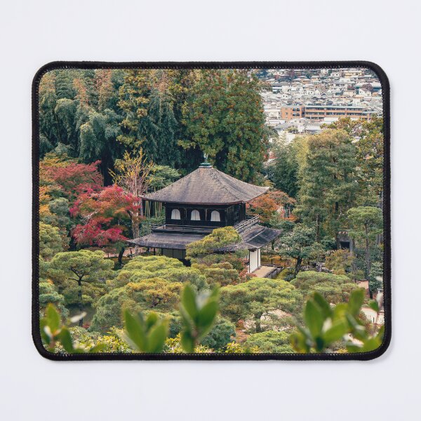 Item preview, Portrait of Japanese Temple Among Autumn Forest with City and Mountains designed and sold by Renee McShane.