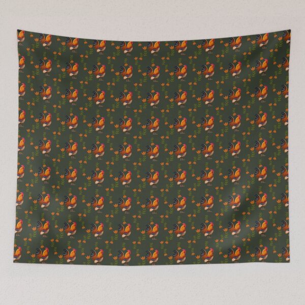 Item preview, Folk Art Chickens, Dark Green designed and sold by serafineaandd.