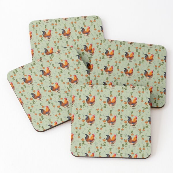 Item preview, Folk Art Chickens, Light Green designed and sold by serafineaandd.