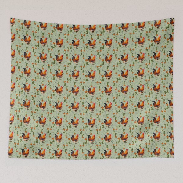Item preview, Folk Art Chickens, Light Green designed and sold by serafineaandd.