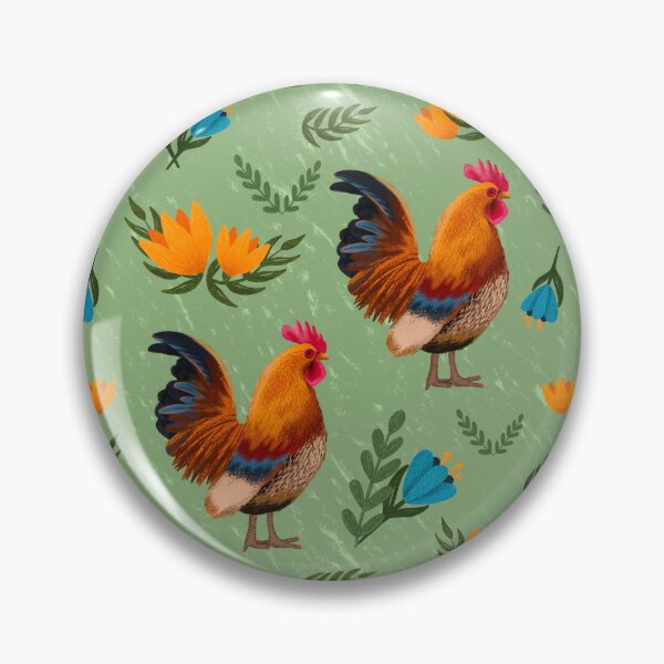 Item preview, Folk Art Chickens, Sage Green designed and sold by serafineaandd.