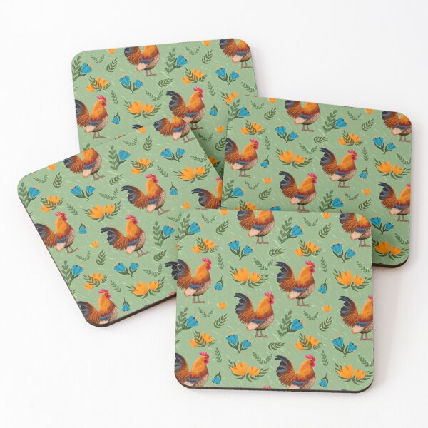 Item preview, Folk Art Chickens, Sage Green designed and sold by serafineaandd.