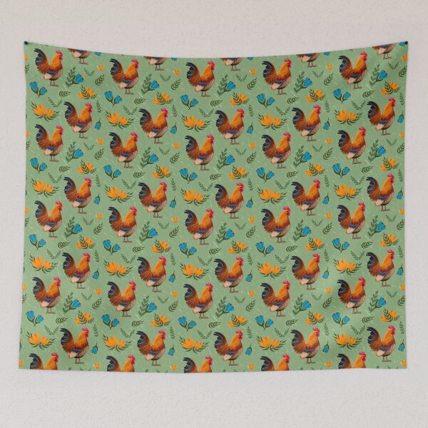 Item preview, Folk Art Chickens, Sage Green designed and sold by serafineaandd.