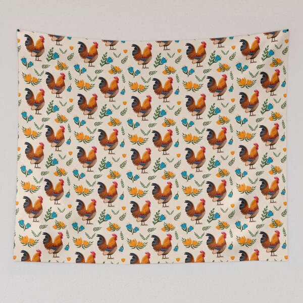 Item preview, Folk Art Chickens, Cream designed and sold by serafineaandd.