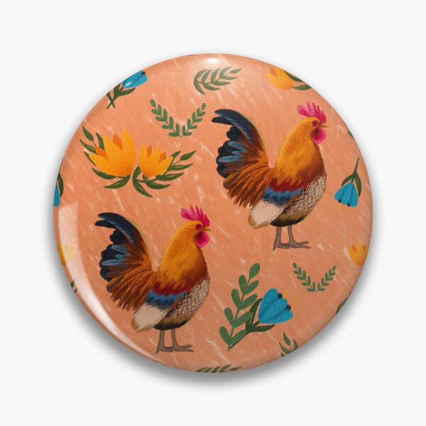 Item preview, Folk Art Chickens, Coral Orange designed and sold by serafineaandd.