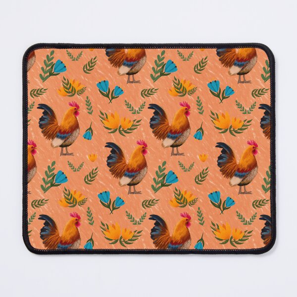 Item preview, Folk Art Chickens, Coral Orange designed and sold by serafineaandd.