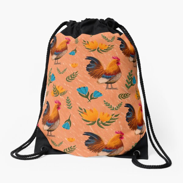 Item preview, Folk Art Chickens, Coral Orange designed and sold by serafineaandd.