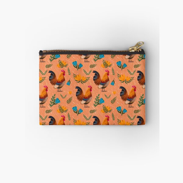 Item preview, Folk Art Chickens, Coral Orange designed and sold by serafineaandd.