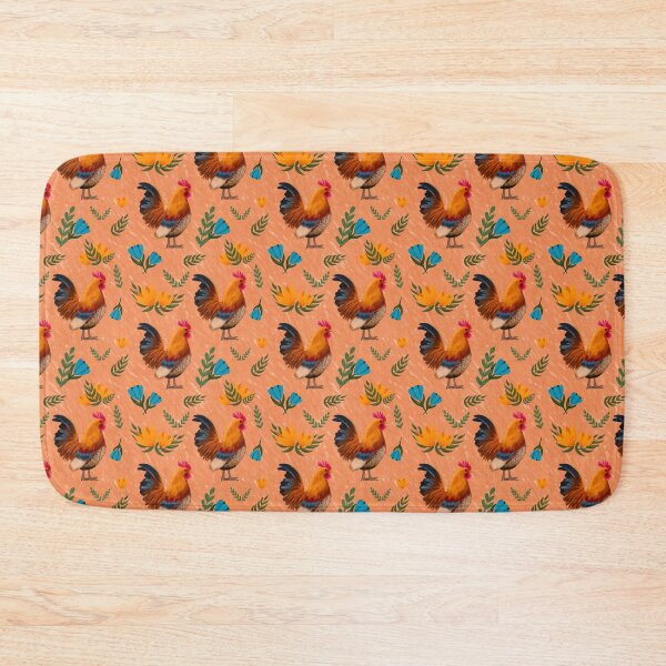 Item preview, Folk Art Chickens, Coral Orange designed and sold by serafineaandd.