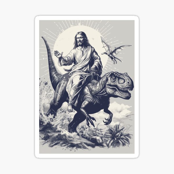 Item preview, Stylish Jesus Riding Dinosaur designed and sold by Rockwpapart.