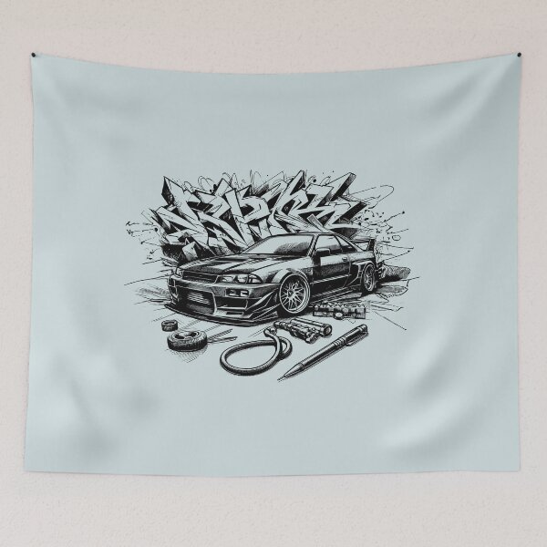 Item preview, Speed Drift Car Graffiti Style Black and White Sketch designed and sold by Horizon Illustration Motor Company.