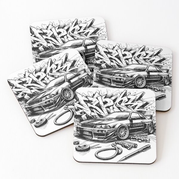 Item preview, Drift Car Graffiti Style Black and White Sketch designed and sold by Horizon Illustration Motor Company.