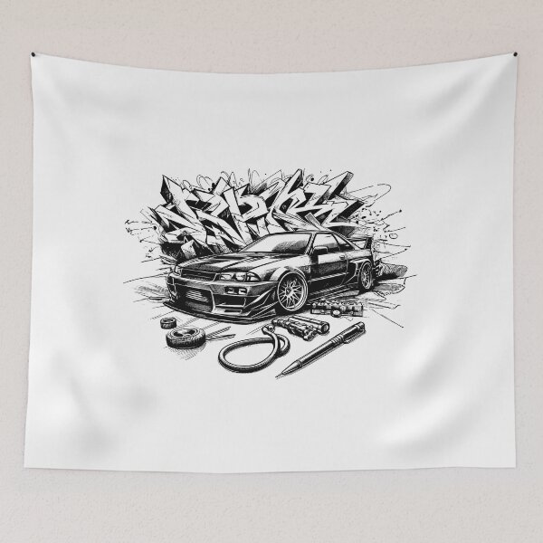 Item preview, Drift Car Graffiti Style Black and White Sketch designed and sold by Horizon Illustration Motor Company.