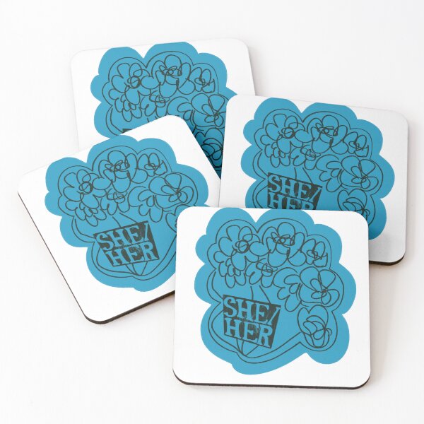 Item preview, She/Her Pronouns Blue Flowers designed and sold by lukeskywater.