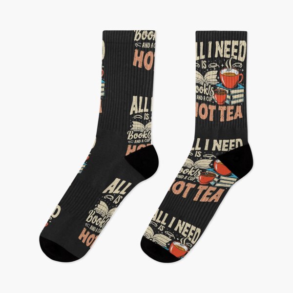 Item preview, design of books and a cup of hot tea with the text "All I need is books and a cup of hot tea" designed and sold by AdesignTEE.