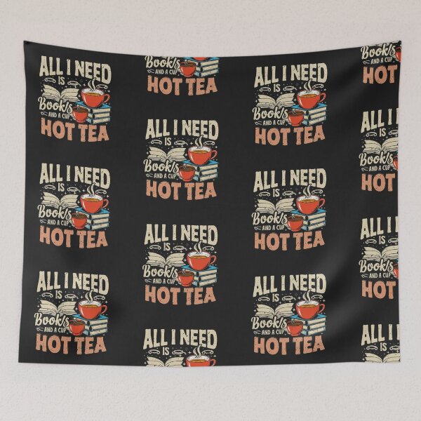 Item preview, design of books and a cup of hot tea with the text "All I need is books and a cup of hot tea" designed and sold by AdesignTEE.