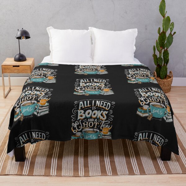 Item preview, retro graffiti style design of books and a cup of hot tea with the text "All I need is books and a cup of hot tea" designed and sold by AdesignTEE.