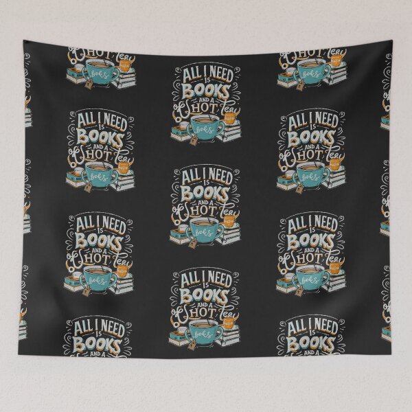 Item preview, retro graffiti style  design of books and a cup of hot tea with the text "All I need is books and a cup of hot tea" designed and sold by AdesignTEE.