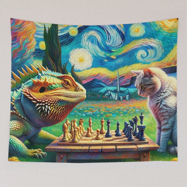 Item preview, Cat versus Bearded Dragon Chess Match designed and sold by bunnyboiler.