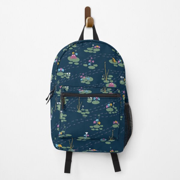 Item preview, Frogs, lilies and tadpoles on a navy background. designed and sold by mkakaire.