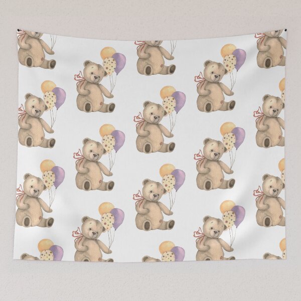 Item preview, Watercolor illustration of a teddy bear with a balloon designed and sold by Oleksandra Yurchenko.
