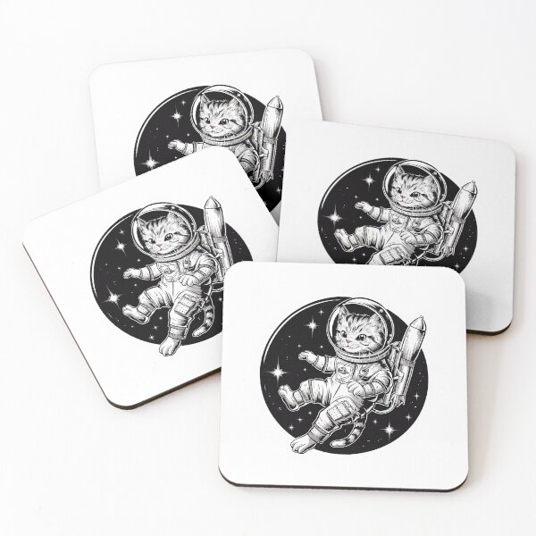 Item preview, Space Cat Black and White Illustration Cats-tronaut designed and sold by WatermelonPink.